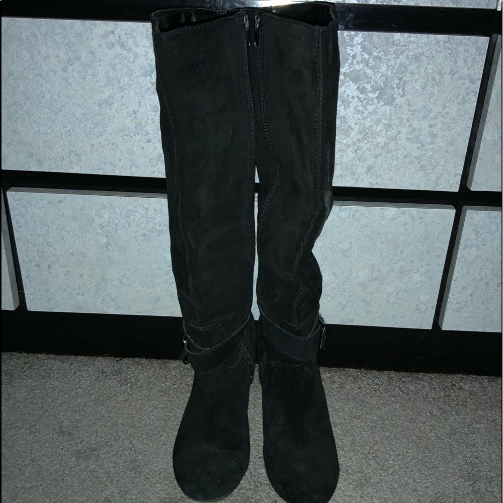 Black suede knee high boots